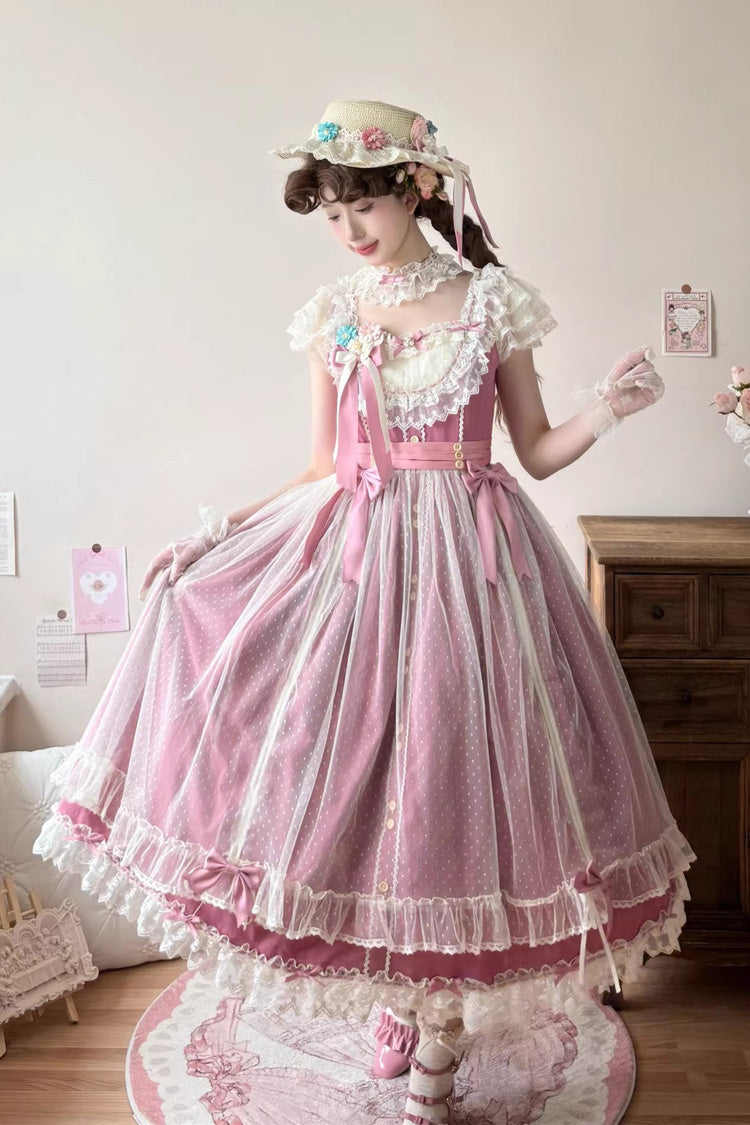 Sakura Spring JSK Dress - Sleeveless, Ruffled Bow, Long