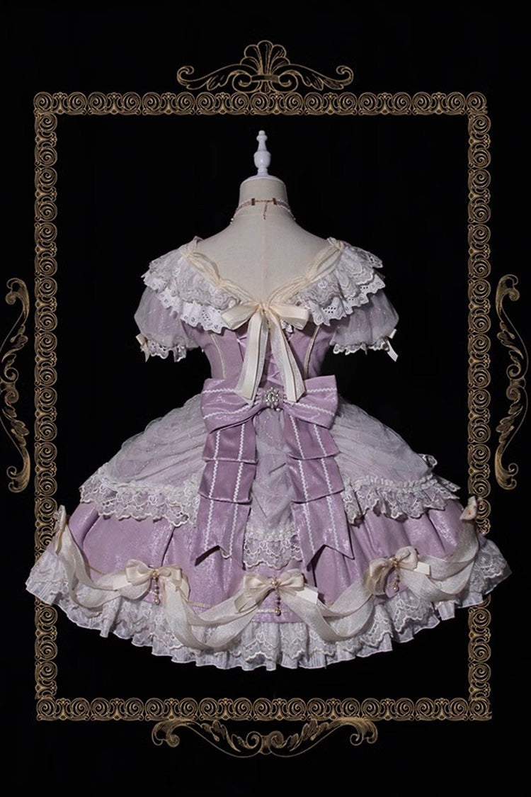 Girls' Day Violet Ruffled Bowknot Lace Short Sleeve Lolita Dress - Girls' Day