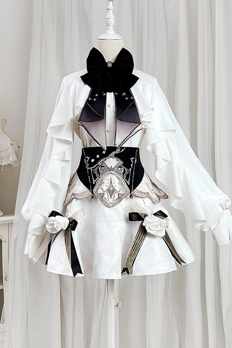 Ivory Jacquard Embroidered Irregular Skirt with Bow - Star Gate