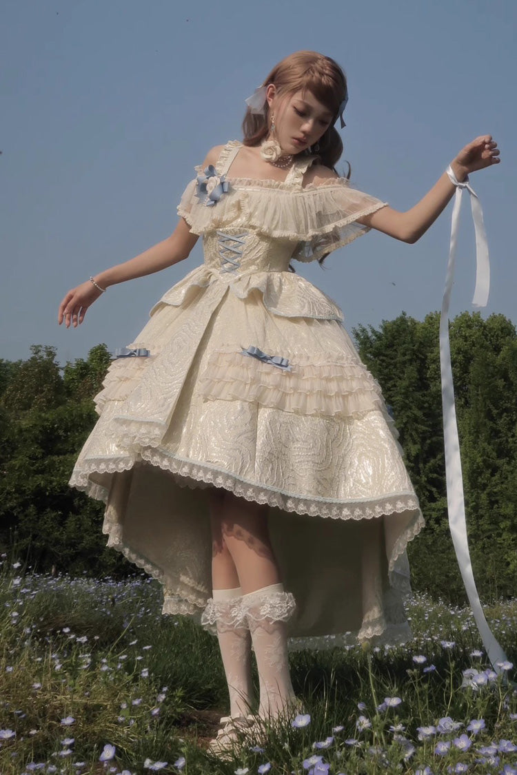Ribbon Trim Princess Lolita JSK - Ivory and Blue