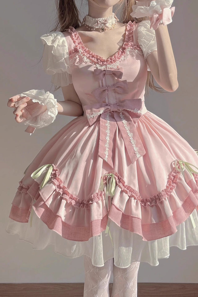 Blush & White Short-Sleeve Ruffled Bow Princess Sweet Lolita OP Gown