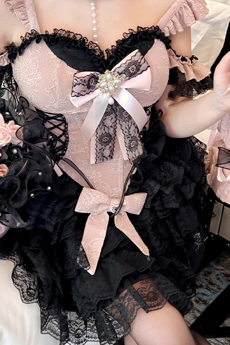Black Pink Blackberry Lover Multi-Layered Lace Sweet Skirt Set