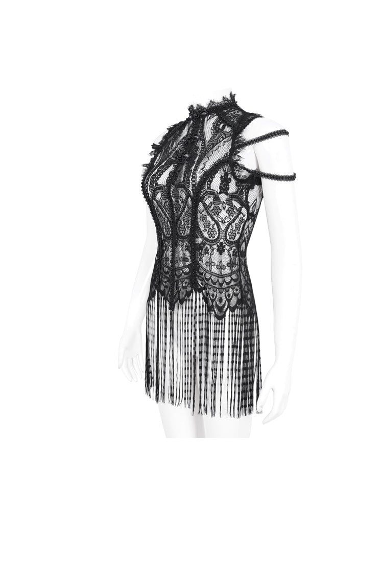 Onyx Crewneck Embroidered Lace Gothic Tee for Women