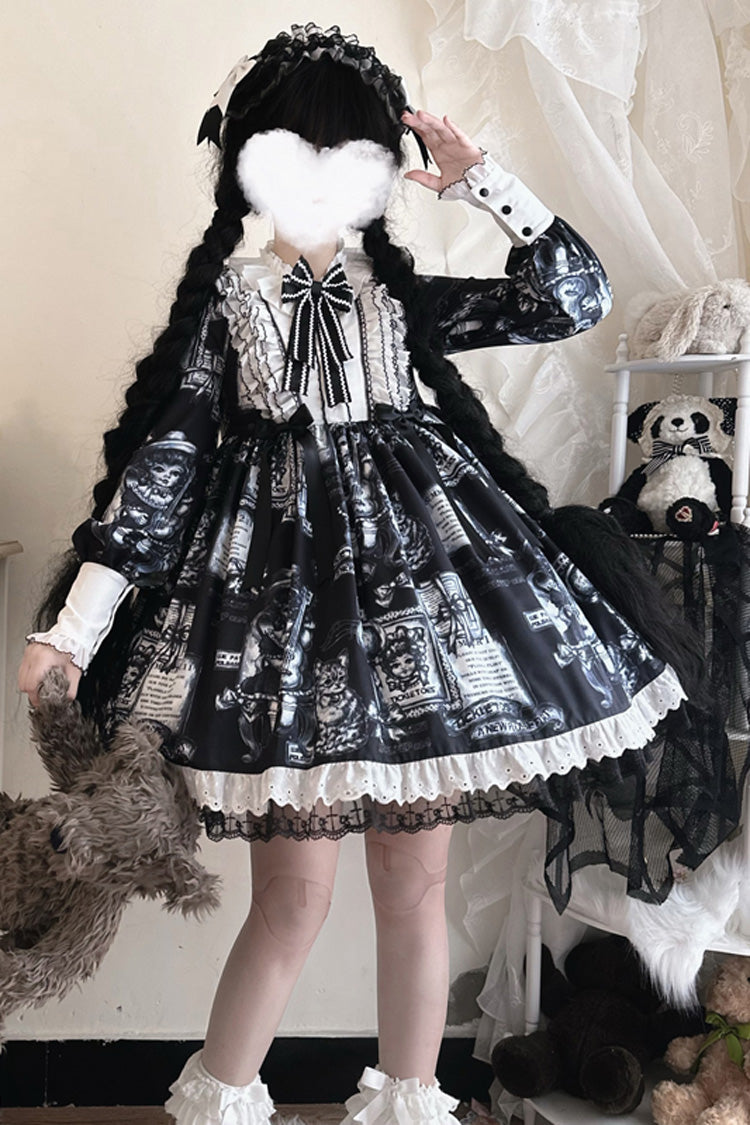 Gothic Princess Dress with Print Sleeves in Black