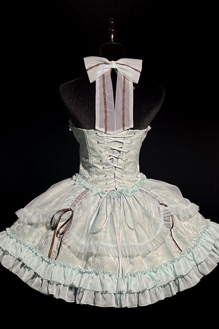 Mint Green Cross Halterneck Lace-Up Princess Sweet Lolita Dress - Ruffled Lace