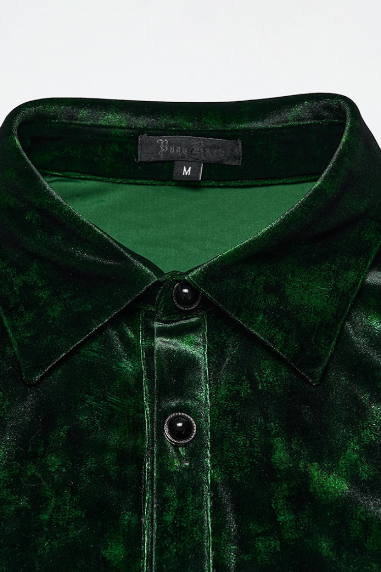 Emerald Men's Gothic Shirt with Puff Sleeves and Lapel Collar