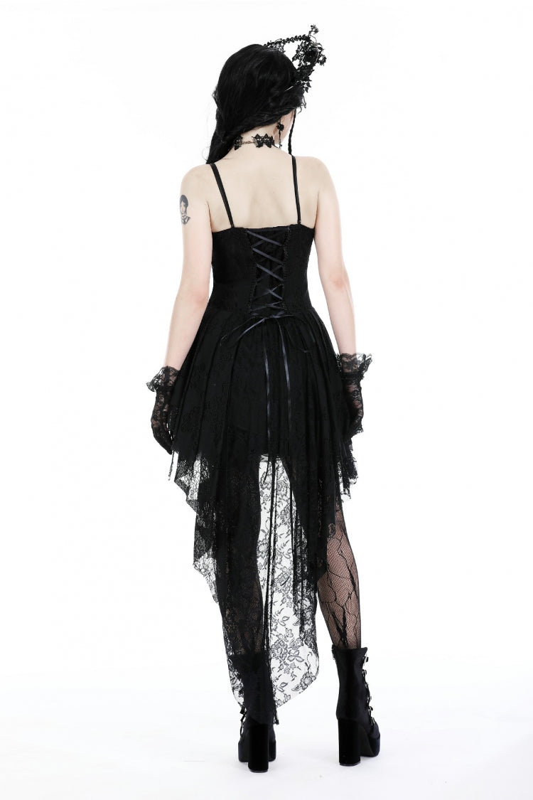 Sleeveless Rose Lace Lace-Up Gothic High Low Dovetail Slip Wedding Dress