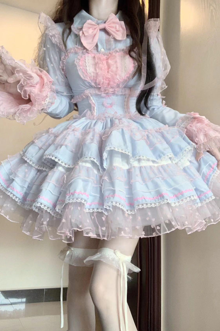 Blue Pink Pray Multi-Layered Ruffled Lace Sweet Princess Jsk Dress