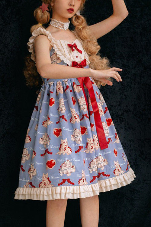 Azure Wish-Cat Sweet JSK with Ruffled Straps