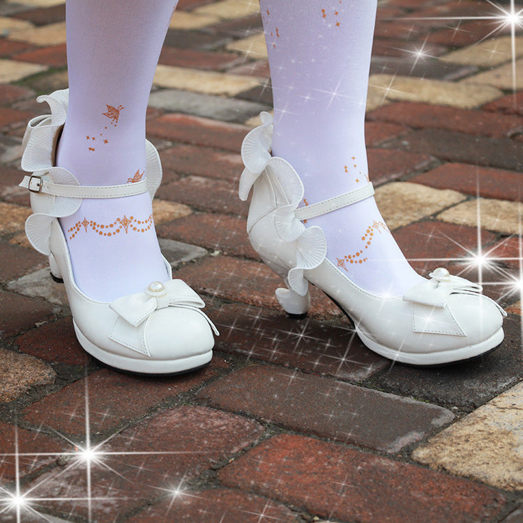 Ribbon-Strap Ruffle PU Girly Lolita Pumps - Multiple Shades