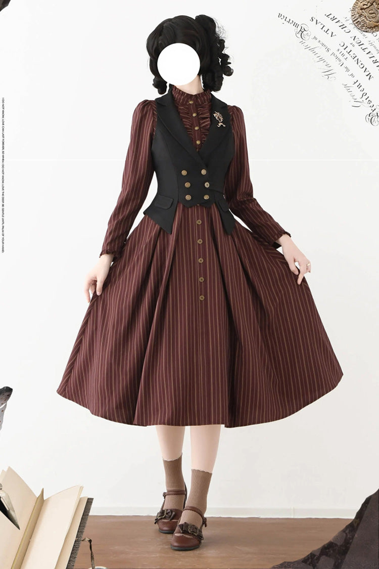 Striped Printed Ruffled Dress - Forest Castle