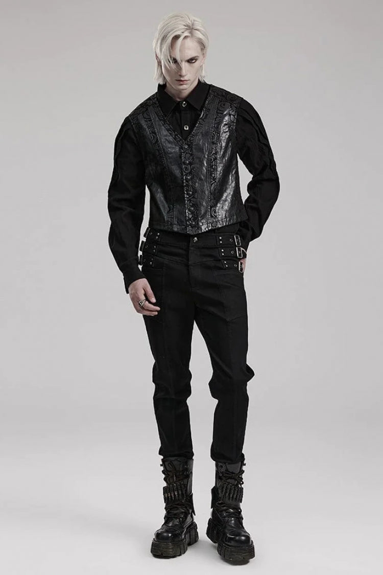 Carved Floral Faux Leather Gothic Sleeveless Vest for Men