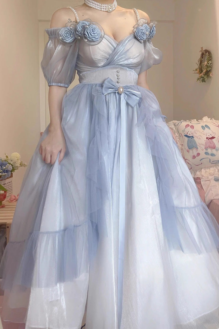 Azure Bow-Adorned Plus Size Elegant Princess Sweet Lolita Gown