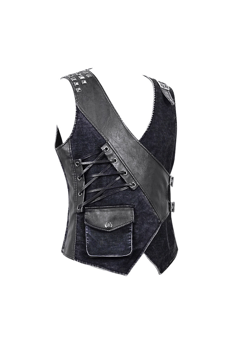 Rivet Corduroy Punk Waistcoat with Lace-Up Details