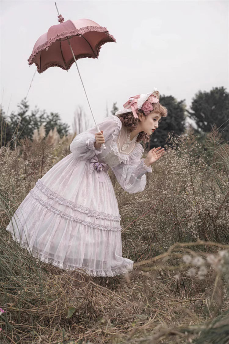 Elegant Plus Size Lace Dress with Ruffle Sleeves in Light Purple
