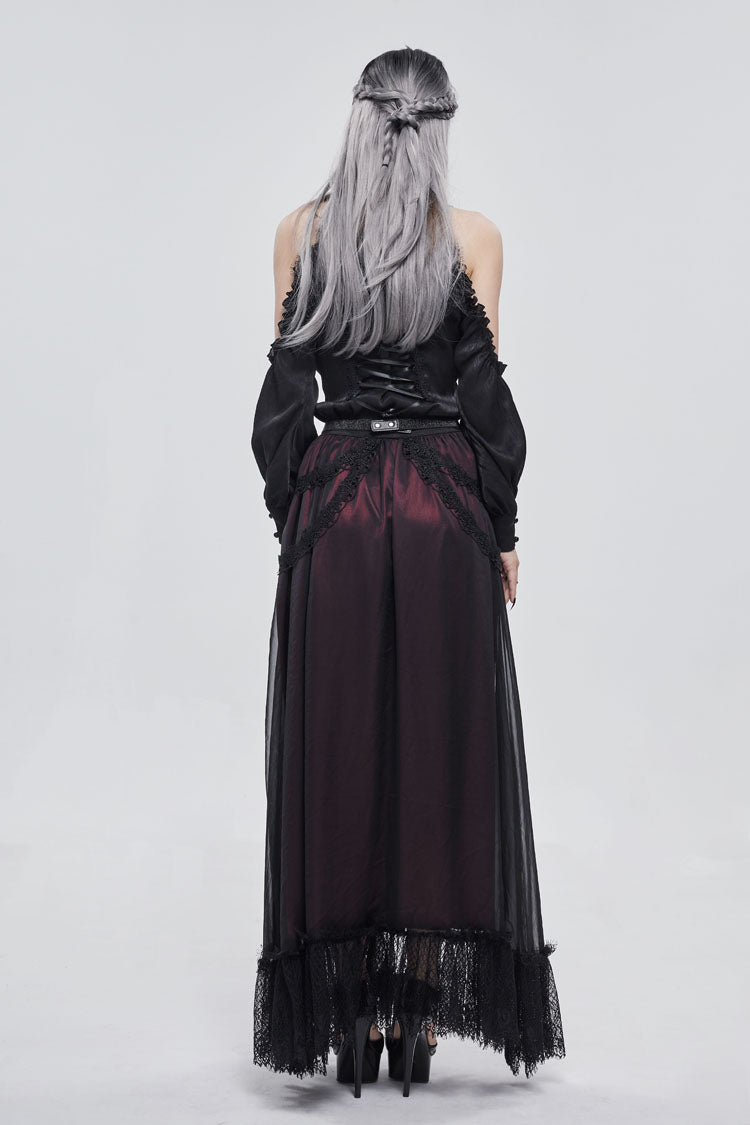 Crimson & Noir Butterfly Pendant Chiffon Gothic Skirt
