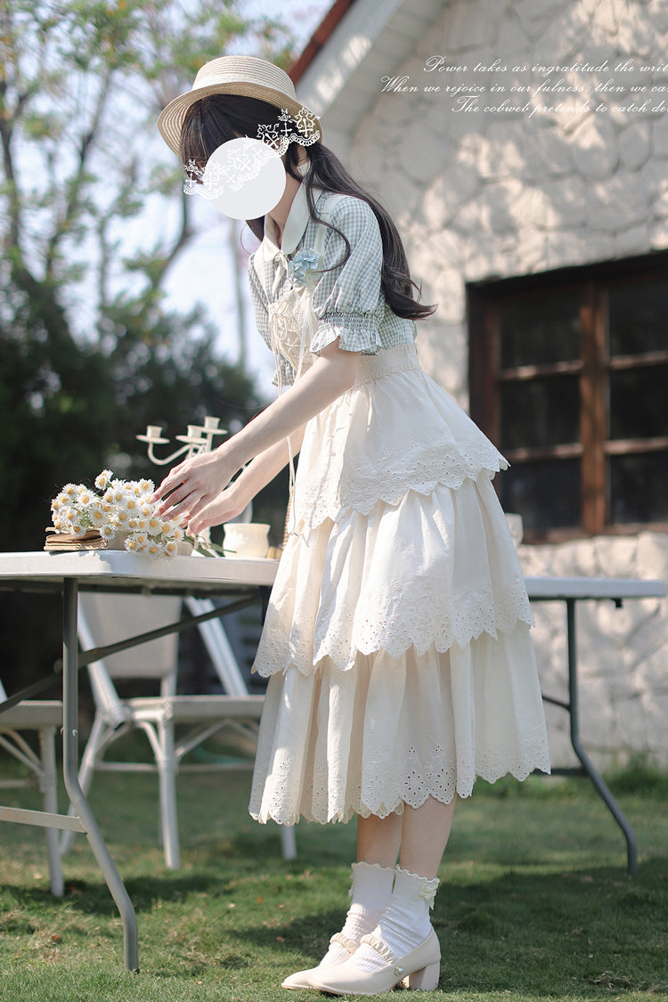 Ivory Sleeveless Triple Ruffled Lace-Up Sweet Elegant Lolita JSK