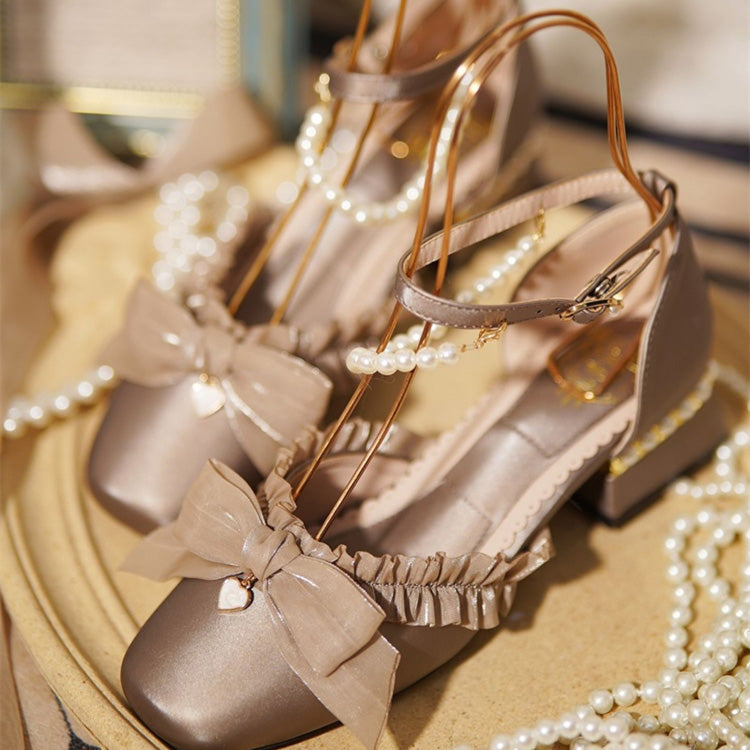 Sweet Lolita Footwear with Bow, Lace, and Pearl Accents in 4 Colors