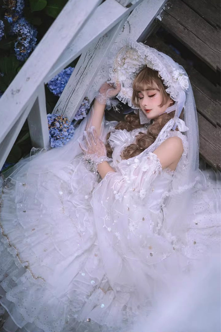 Ivory Gothic JSK with Multiple Ruffled Layers and Bow - Dreamy Waltz