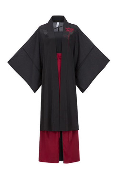 Crimson & Noir Song Dynasty Floral Embroidered Hanfu Set