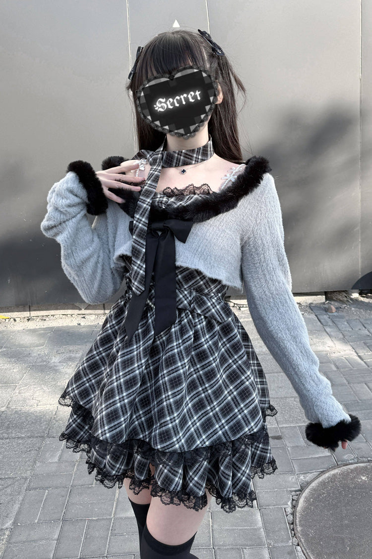 Printed Lace Long-Sleeve Jirai Kei Dress Set - Stardust Oath