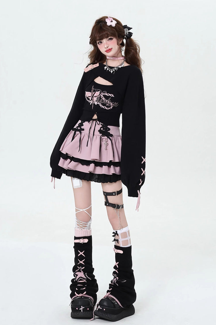 Rebellious Period Gothic Japanese Lolita Skirt with Double Ruffles