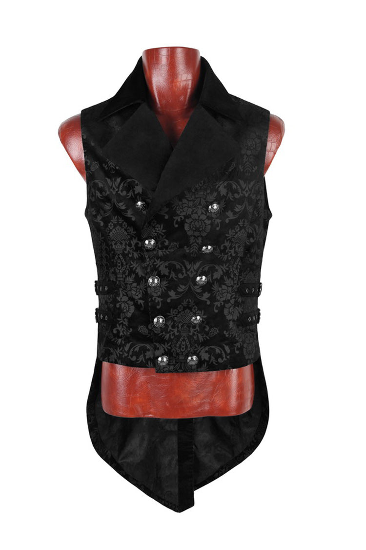 Men's Gothic Vest with Swallowtail Hem & Print, Double-Breasted
