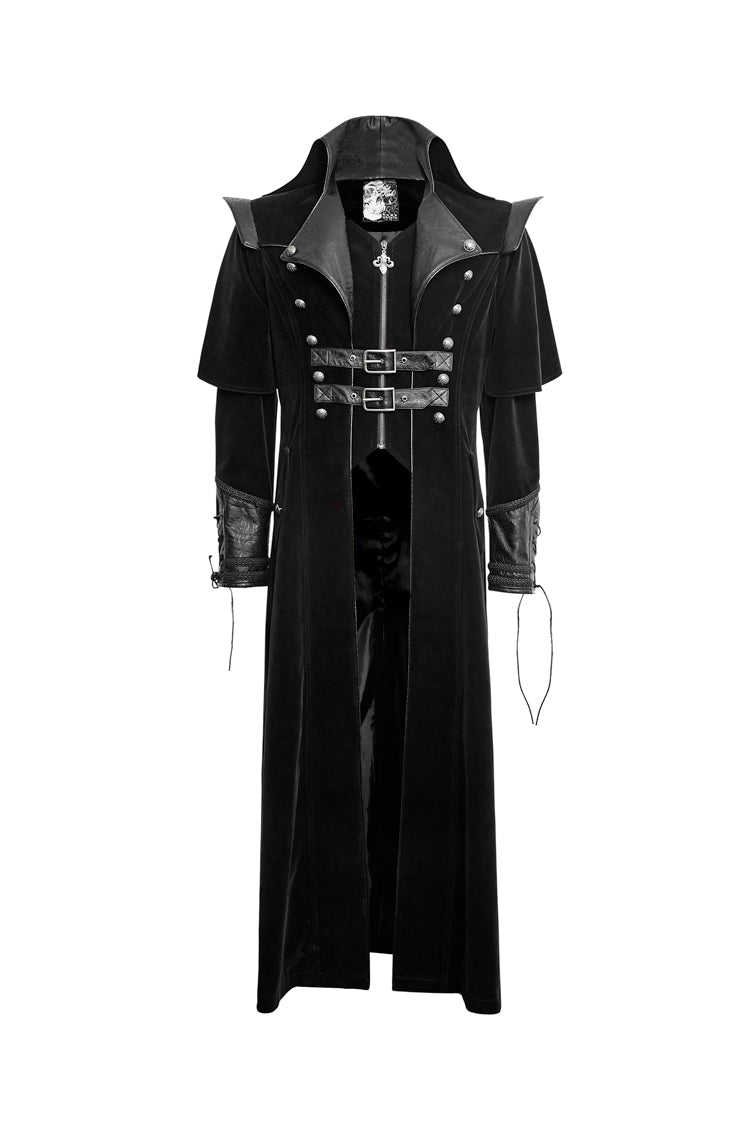 Void Steampunk Overcoat with Metal Buckles and Stand Collar