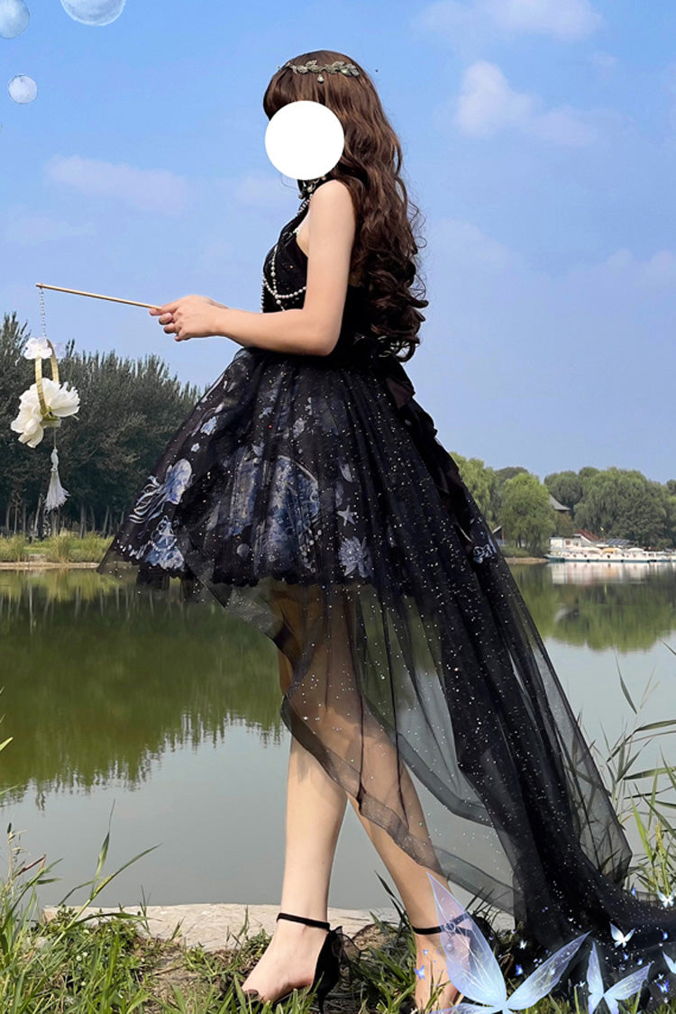 Blue Halterneck Sleeveless Embroidery Bowknot Lace Elegant JSK Dress