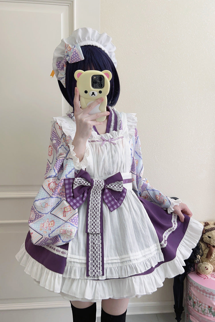 Showa Sweet Pet Japanese Maid Lolita Dress with Ruffle Bowknot