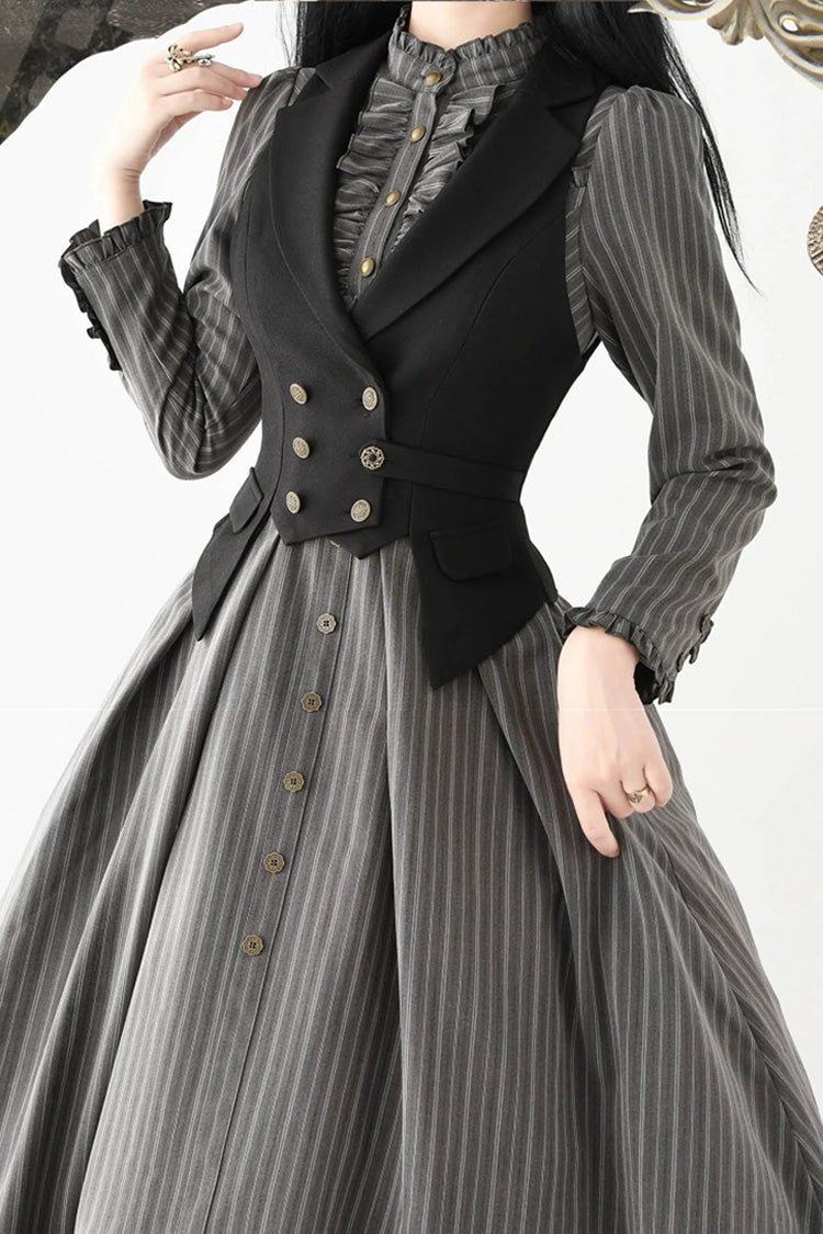 Striped Printed Ruffled Dress - Forest Castle