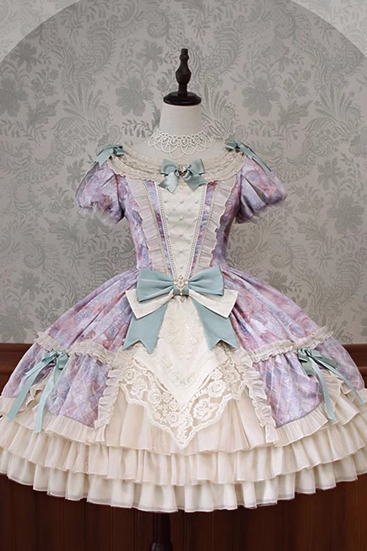 Angel Heart Sky Oil Painting Printed Bow Cardigan Sweet Lolita Dress - Multi-Color