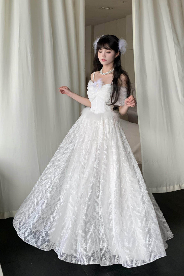 Ivory Moonlight Off-Shoulder Jacquard Embroidered Bow Gothic JSK