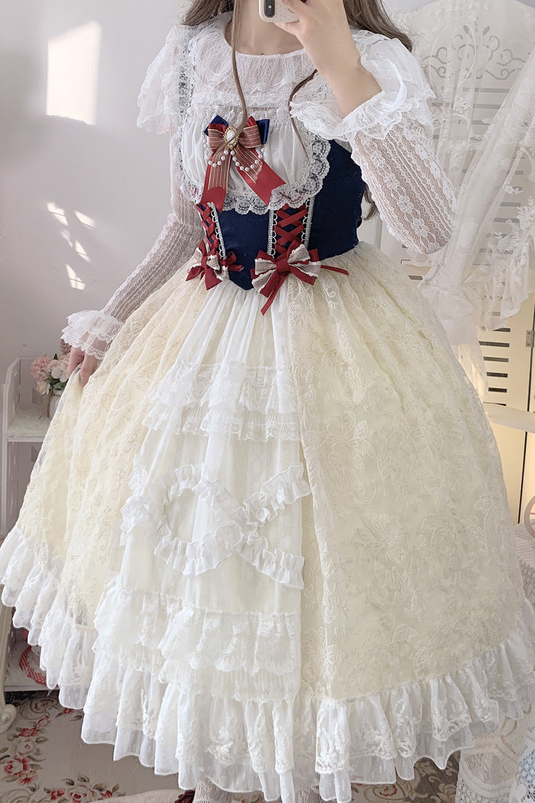 Snow White Ruffle Bow Lace Sweet Lolita JSK Dress, Two Versions