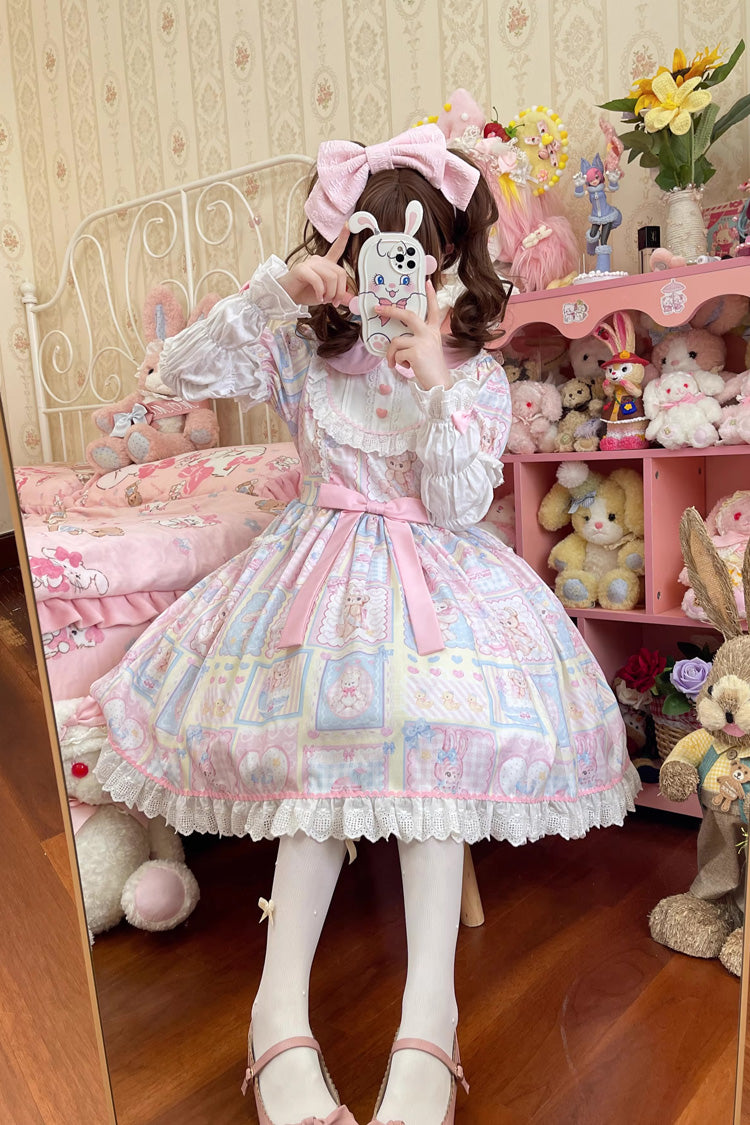 Lapel Collar Long Sleeve Printed Bow Sweet Lolita Dress