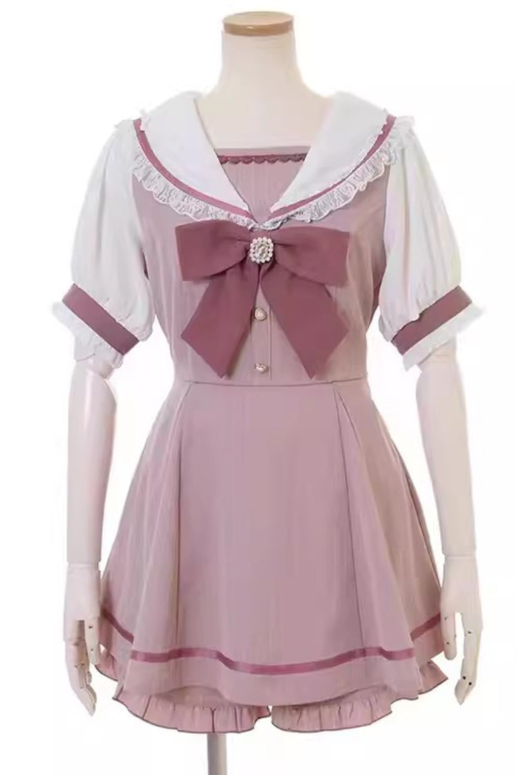 Charming Bowknot Lace Short Sleeve Jirai Dress Ensemble in Four Colors