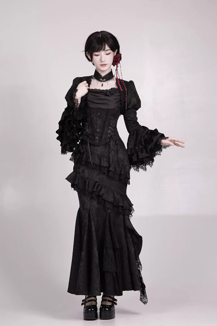 Black Multi-Layer Jacquard Ruffled Witch Gothic Skirt - Letters & Poems · Twilight