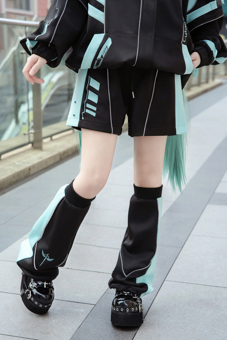 Cyber Phantom Hatsune Miku Print Jirai Kei Cool Coat - Black/Blue
