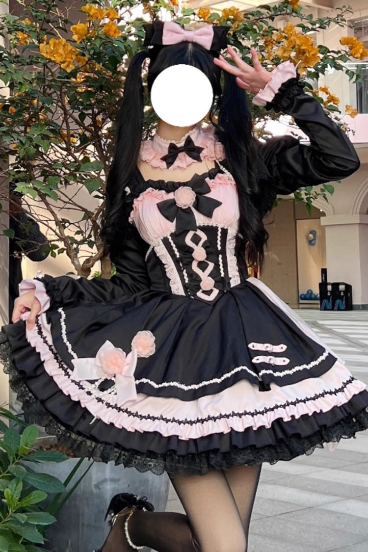 Gothic Lolita JSK Dress with Ruffle Bowknot Stitching