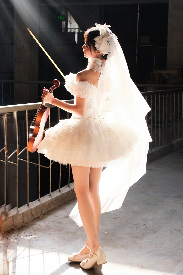 Ivory Square Collar Ruffled Classic Gothic Dress Set - Pure White Prayer · Snow Love