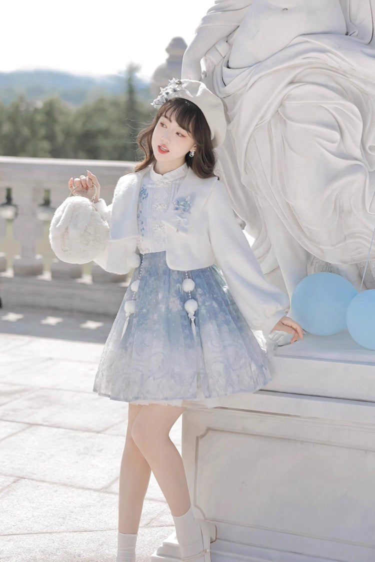 White Blue Printed Chinese Style JSK Set - Sweet Lolita Dress