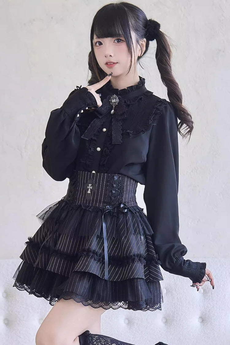 Printed Lace-Up Ruffle Skirt - Jirai Kei Fashion