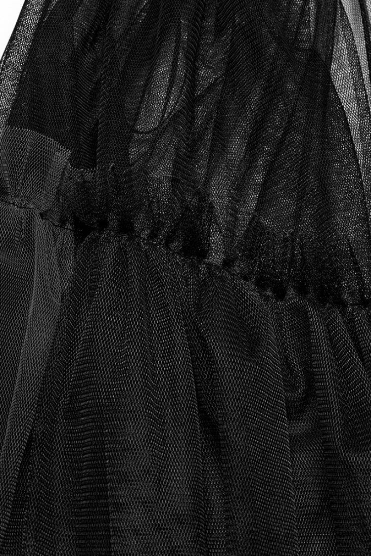 Steampunk Mesh Buckle Long Overskirt with Ruffles - Three Colors