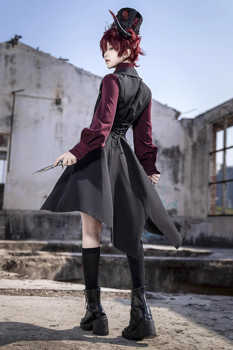 Scarlet Lapel Embroidered Slim Gothic Vintage Prince Ouji Shirt