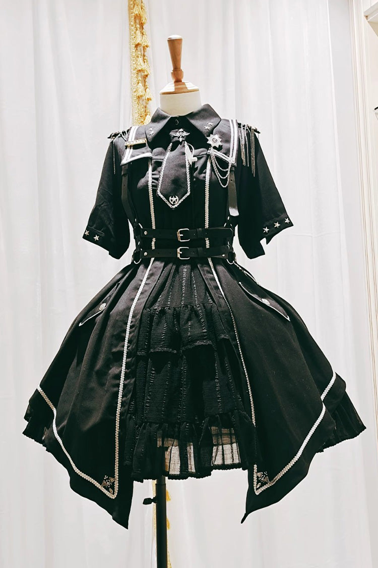 Black Sunset Universe Short Sleeve Cardigan Lace Gothic Military Handsome Dress