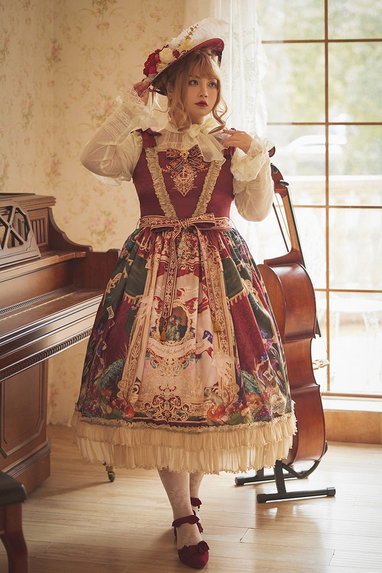 Red Kaleidoscope of Dreams Sleeveless Double-Layer Print Embroidery Bow Classic Vintage Gorgeous Jumper