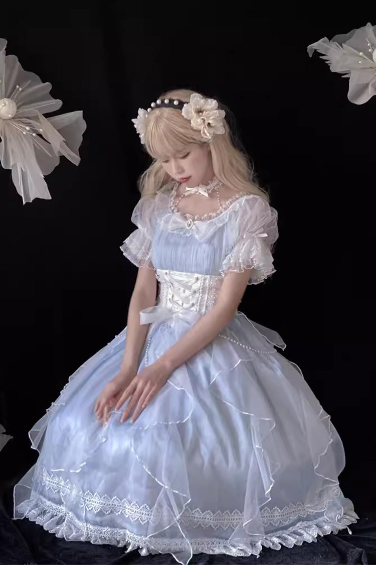 Azure Mermaid Hanayome Sweet Dress with Ruffled Short Sleeves