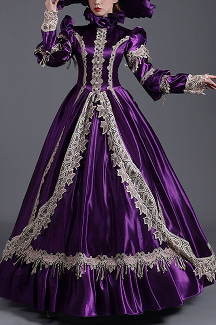 Lavender High-Collar Cardigan Ruffled Victorian Prom Dress