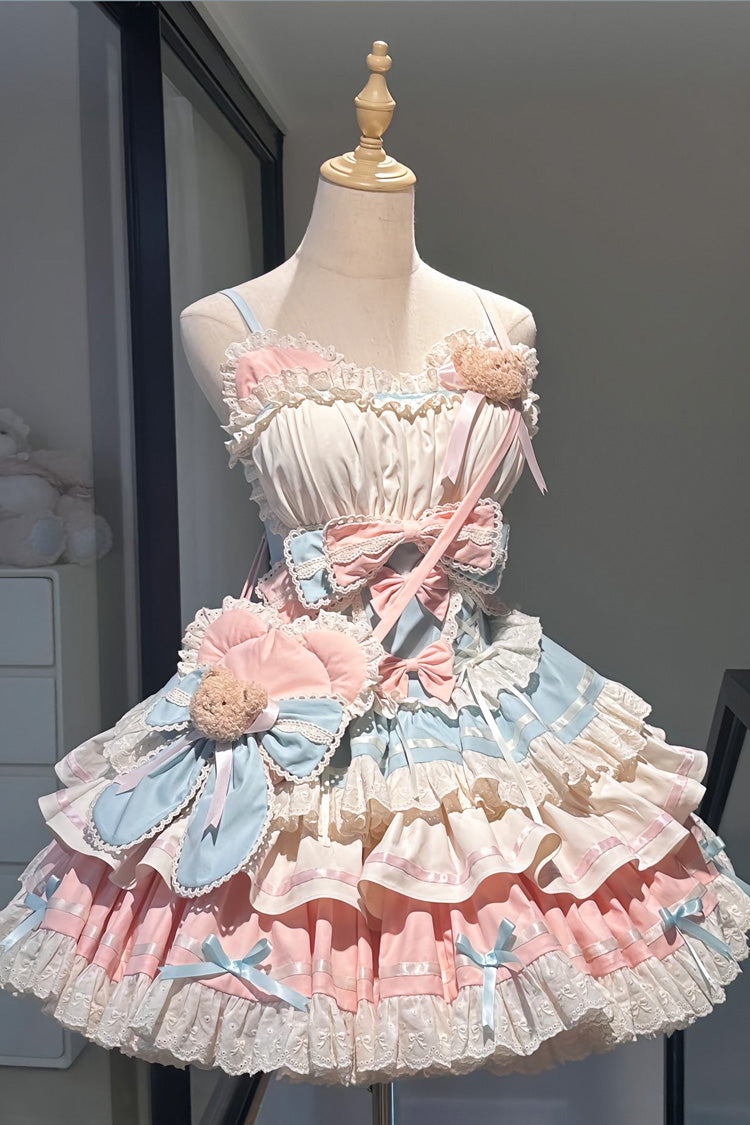 Blue and Pink Sweet Lolita JSK Dress with Multi-Layered Ruffle and Bowknot