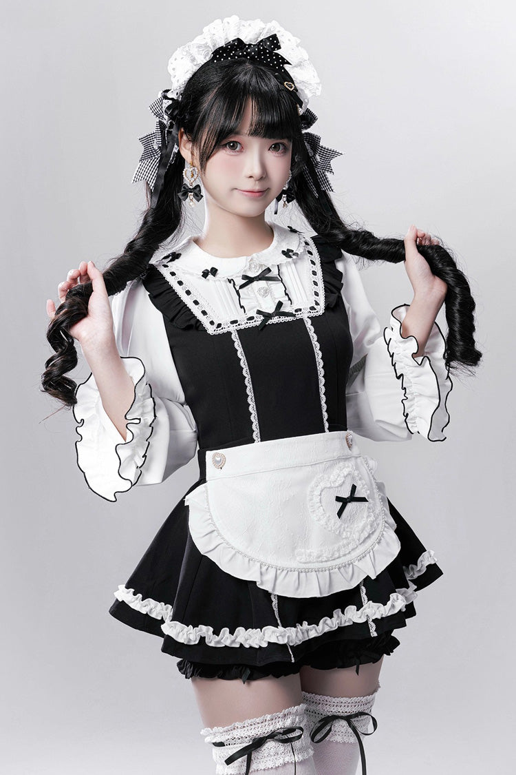 Maid-Style Jirai Kei Dress with Detachable Apron and Ruffle Bow